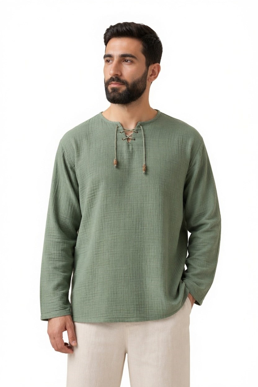 Oversize Erkek Müslin Gömlek – İpli Yakasız %100 Pamuk-HakiOversize Erkek Gömlek – İpli Yakasız %100 Pamuk GOMLEKİP-01OVERSİZE GÖMLEK İPLİSUFFA