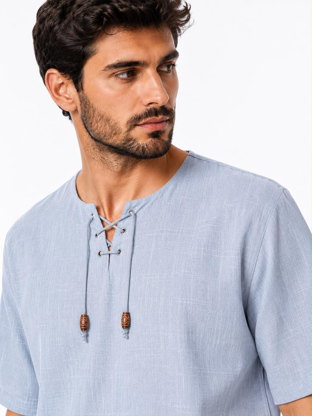 Oversize Erkek Tişört – İpli kısa kol Yakasız %100 Pamuk-MaviOversize Erkek Gömlek – İpli Yakasız %100 Pamuk GOMLEKİP-01OVERSİZE GÖMLEK İPLİSUFFA