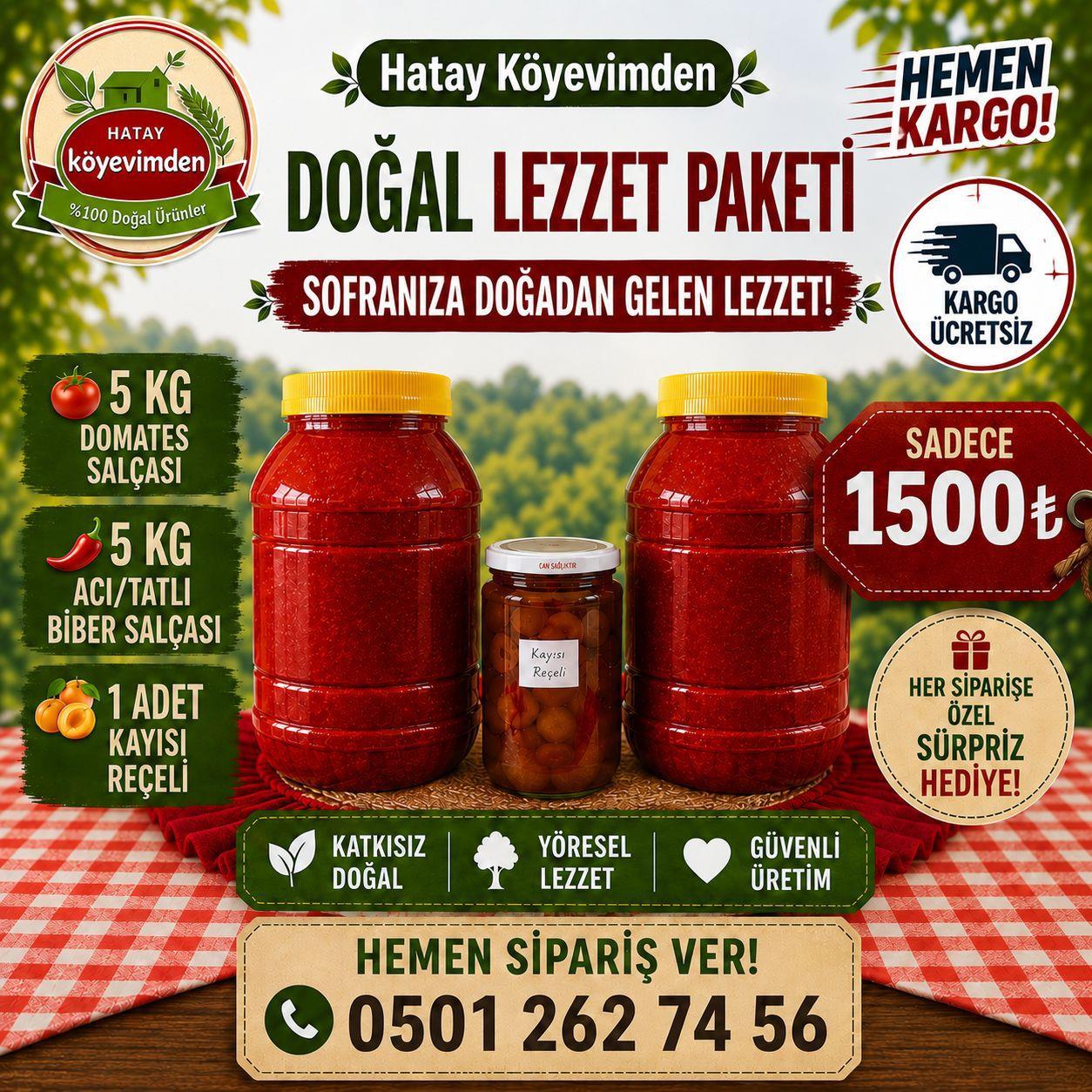 5 KG DOMATES SALÇASI - 5 KG BİBER SALÇASI - 1 ADET KAYISI REÇELİ HEDİYE