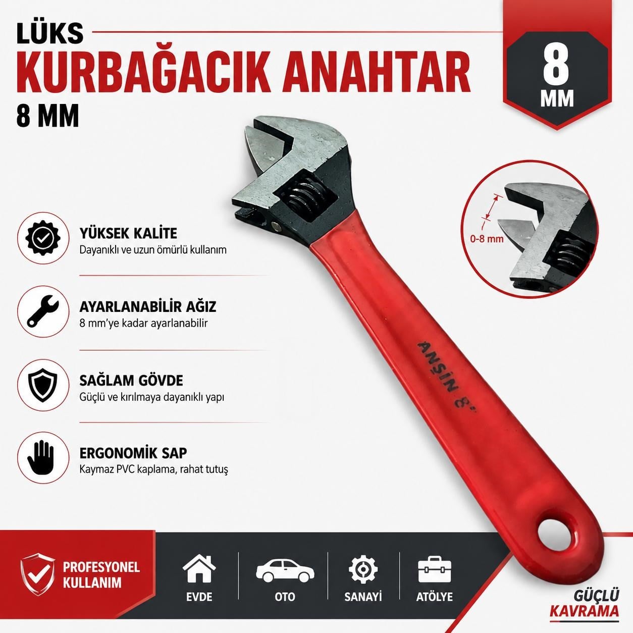 Kurbagacık Anahtar 8 Numara Ayarlı İngiliz Anahtarı 
