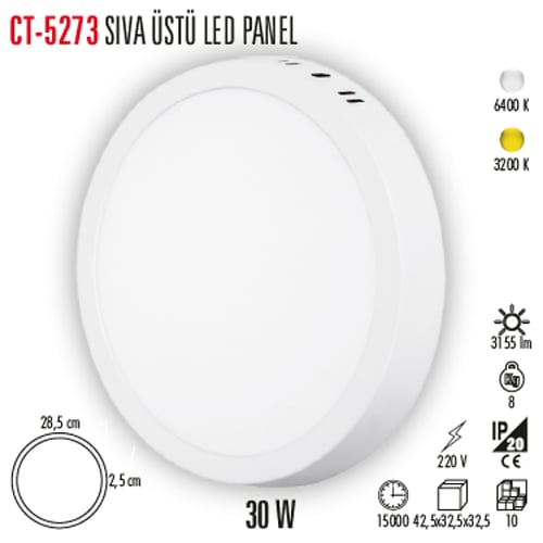 Cata 30W Sıva Üstü Led Panel Armatür CT-5273