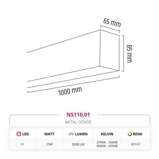 Nevo 100 cm Linear Sarkıt  Beyaz NS110-1