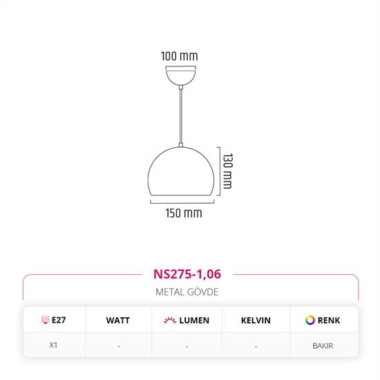 Nevo 15 cm Tekli Top Sarkıt Bakır NS275-1