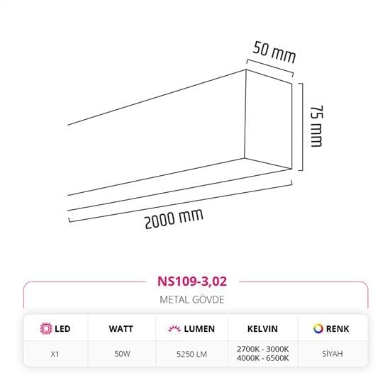 Nevo 200 cm Linear Sarkıt Siyah NS109-3