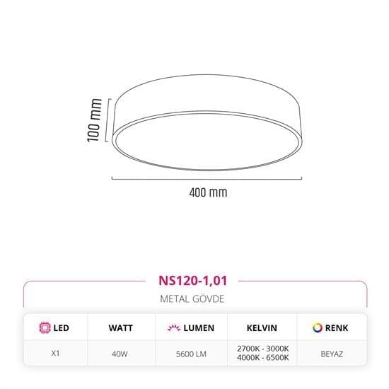 Nevo 40 Cm Sıva Üstü Ledli Tavan Armatürü Beyaz NS120-1