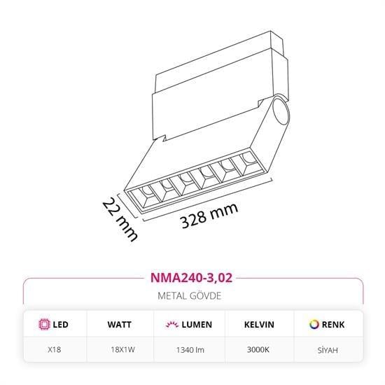 Nevo 48V Frame Led Akordiyon Magnet Armatür Siyah NMA240-3