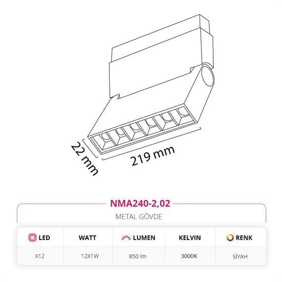 Nevo 48V Frame Led Akordiyon Magnet Armatür Siyah NMA240-2