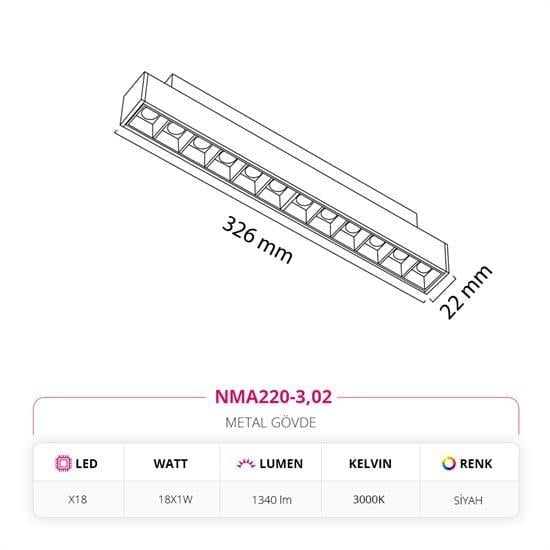 Nevo 48V Frame Led Magnet Linear Armatür Siyah NMA220-3