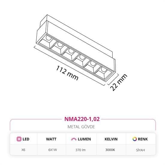 Nevo 48V Frame Led Magnet Linear Armatür Siyah NMA220-1