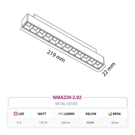 Nevo 48V Frame Led Magnet Linear Armatür Siyah NMA220-2