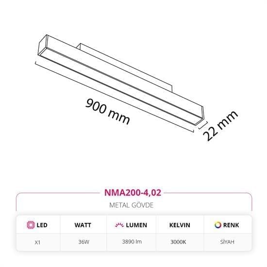 Nevo 48V Linear Magnet Armatür Siyah NMA200-4
