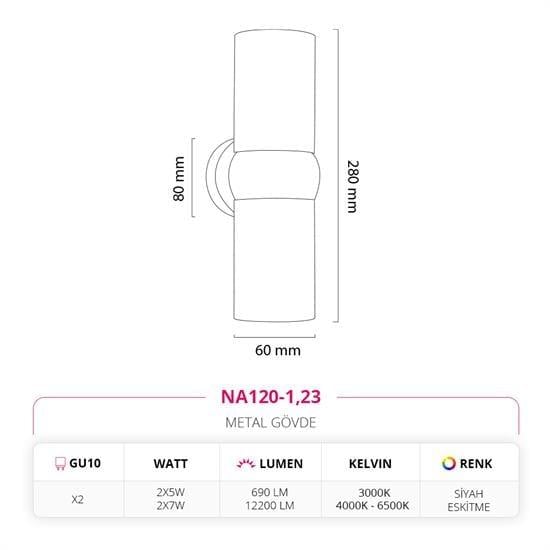 Nevo Çift Yönlü İç Mekan Aplik Siyah Eskitme NA120-1