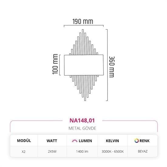 Nevo Çift Yönlü Led'li İç Mekan Aplik Beyaz NA148