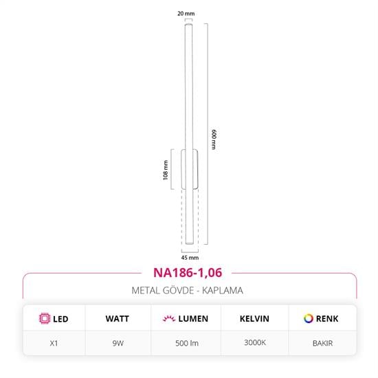 Nevo Dekoratif İç Mekan Aplik Bakır NA186-1