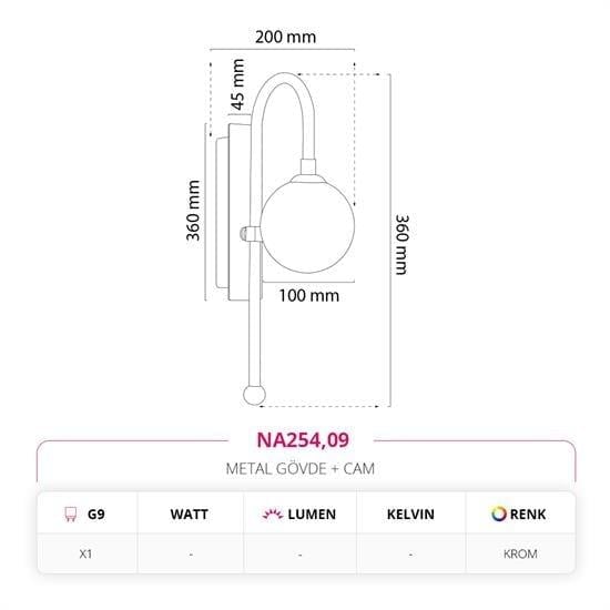 Nevo Dekoratif İç Mekan Aplik Krom NA254