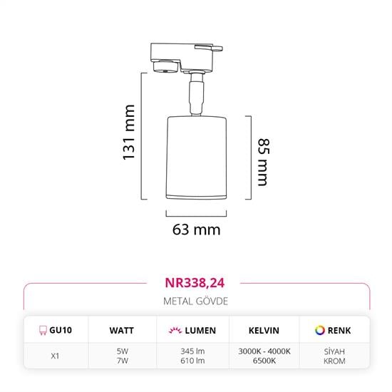 Nevo Dekoratif Ray Spot Krom Siyah NR338
