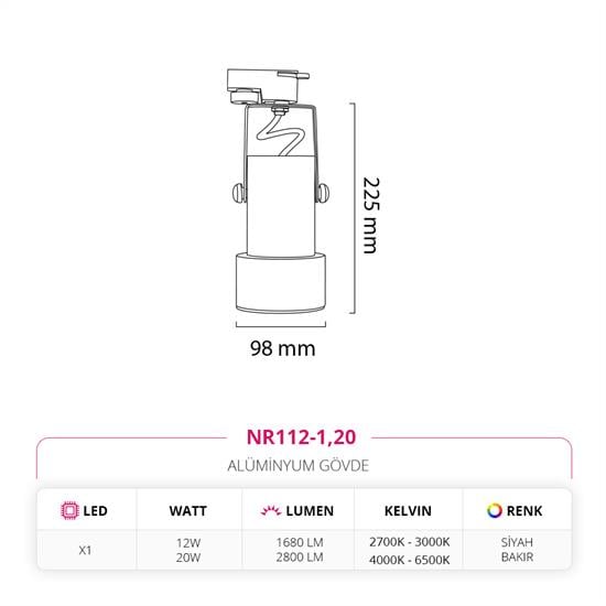 Nevo Dekoratif Ray Spot Siyah Bakır NR112-1
