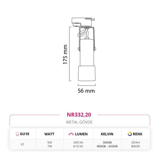 Nevo Dekoratif Ray Spot Siyah Bakır NR332