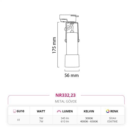 Nevo Dekoratif Ray Spot Siyah Eskitme NR332