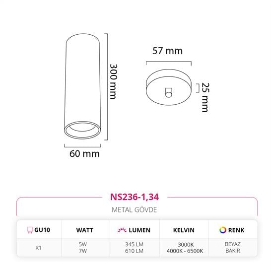 Nevo Dekoratif Tekli Sarkıt Beyaz Bakır NS236-1