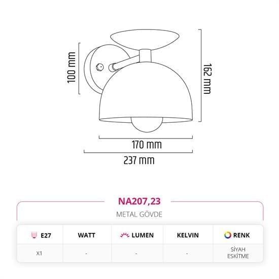 Nevo İç Mekan Aplik Siyah Eskitme NA207