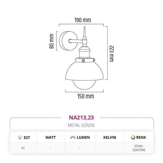 Nevo İç Mekan Aplik Siyah Eskitme NA213