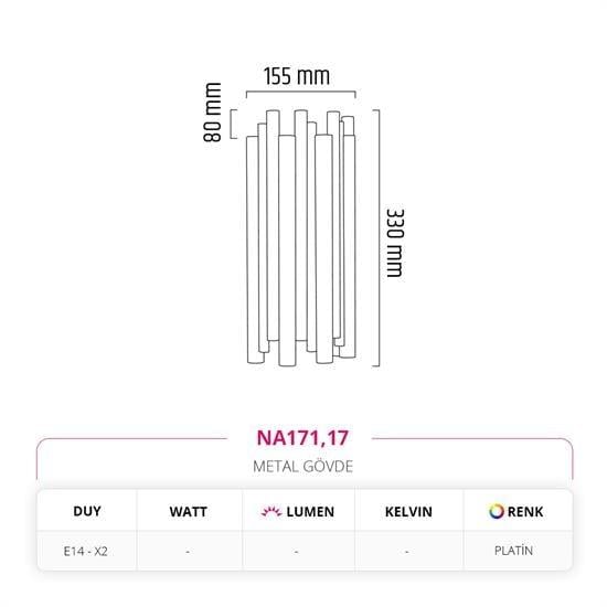 Nevo İç Mekan Çift Yönlü Boru Aplik Platin NA171