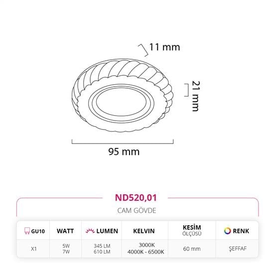 Nevo Sıva Altı Çerçeve Ledli Cam Spot ND520