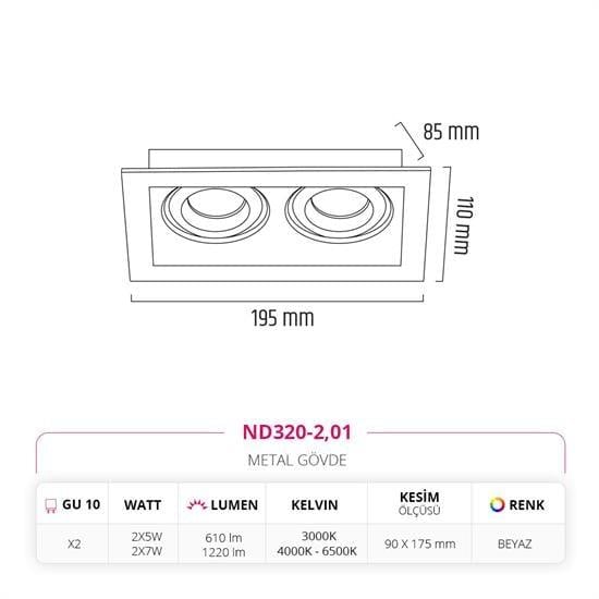 Nevo Sıva Altı İkili Led Spot Beyaz ND320-2
