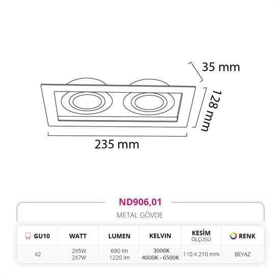 Nevo Sıva Altı İkili Led Spot Beyaz ND906