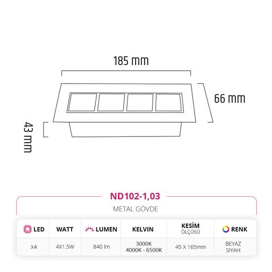 Nevo Sıva Altı Led Spot Beyaz Siyah ND102-1