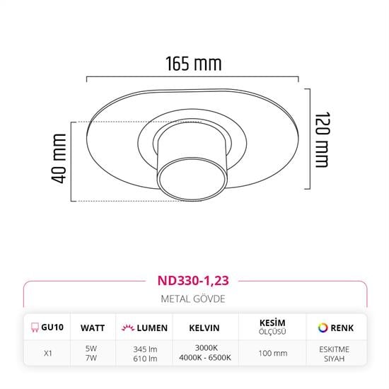 Nevo Sıva Altı Led Spot Eskitme Siyah ND336-1