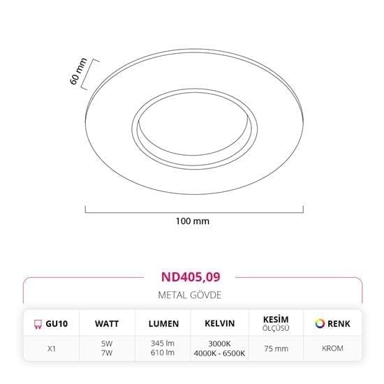Nevo Sıva Altı LED Spot Krom ND405