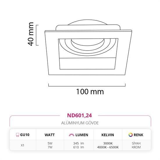 Nevo Sıva Altı Led Spot Krom Siyah ND601