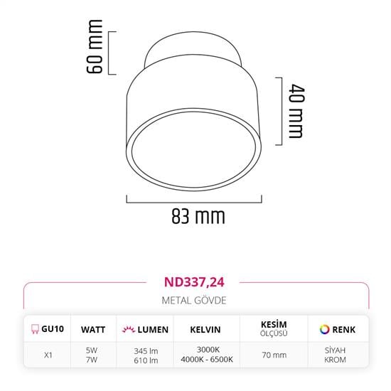 Nevo Sıva Altı Led Spot Siyah Krom ND337