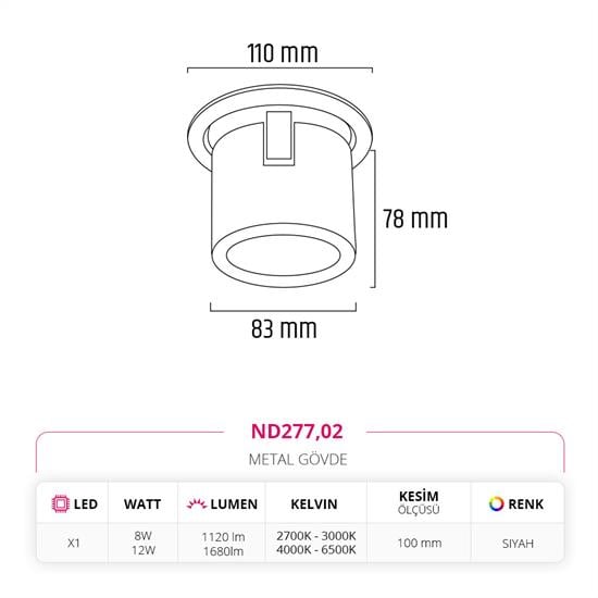 Nevo Sıva Altı Led Spot Siyah ND277