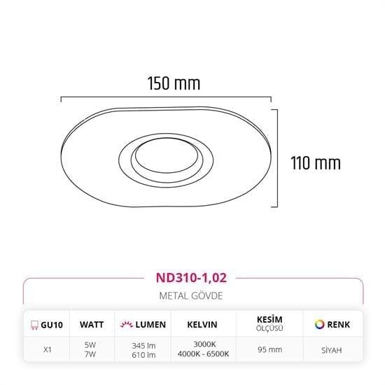 Nevo Sıva Altı Led Spot Siyah ND310-1