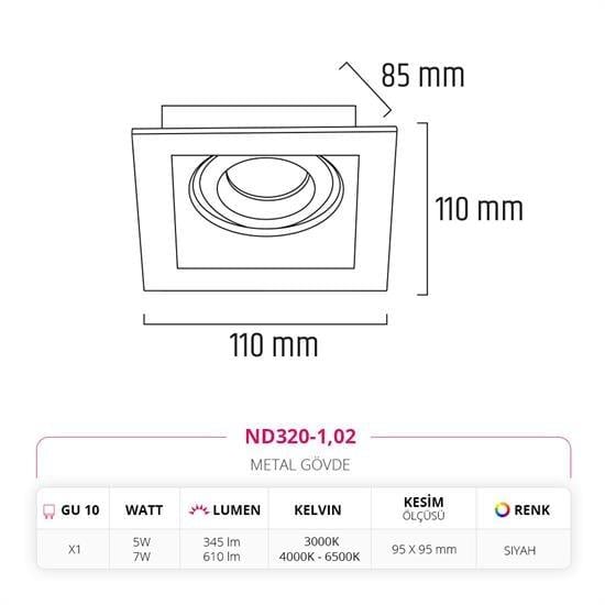 Nevo Sıva Altı Led Spot Siyah ND320-1