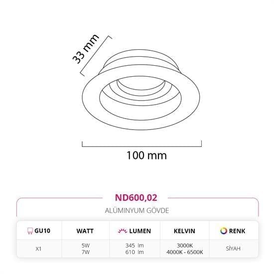 Nevo Sıva Altı Led Spot Siyah ND600