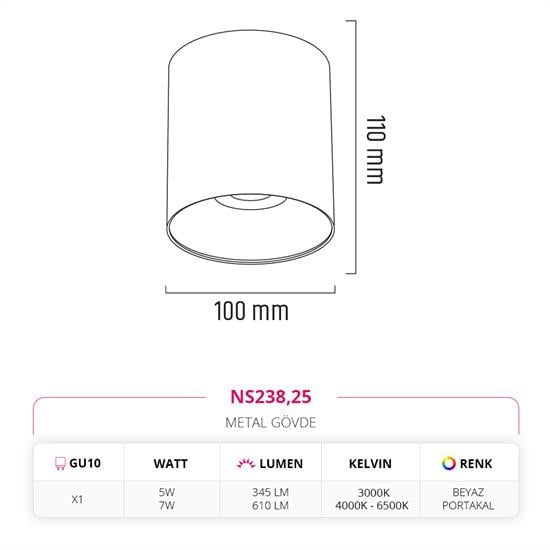 Nevo Sıva Üstü Led Spot Beyaz Portakal NS238