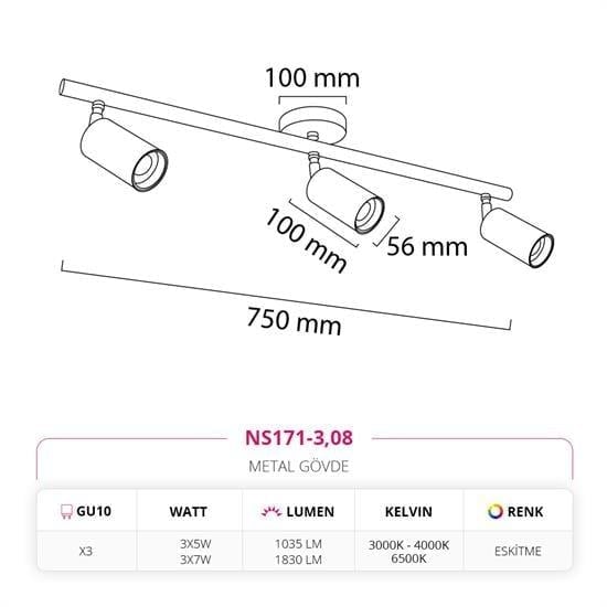 Nevo Sıva Üstü Üçlü LED Spot Eskitme NS171-3