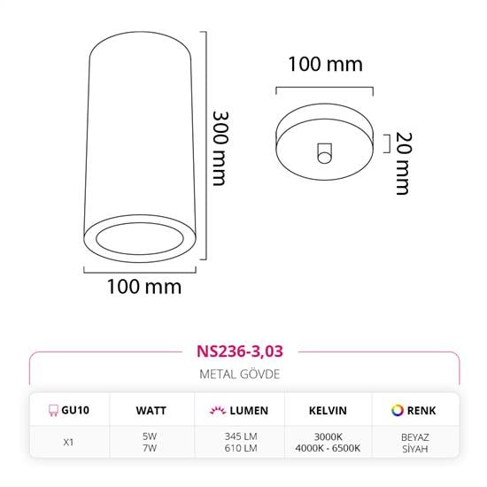 Nevo Tekli Led Sarkıt Beyaz Siyah NS236-3