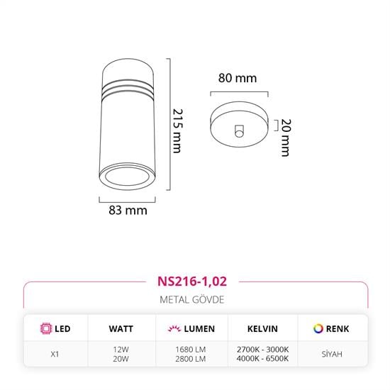 Nevo Tekli Led Sarkıt Siyah NS216-1