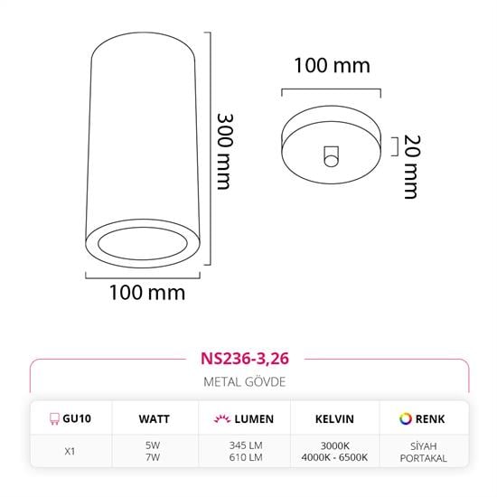 Nevo Tekli Led Sarkıt Siyah Portakal NS236-3