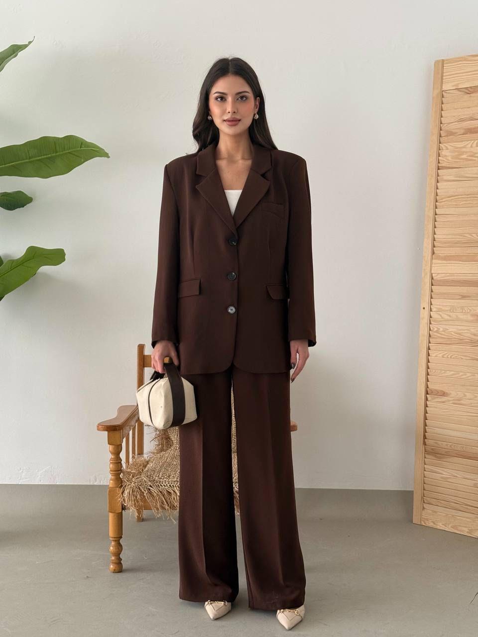 Kahverengi Blazer Ceket Takım 