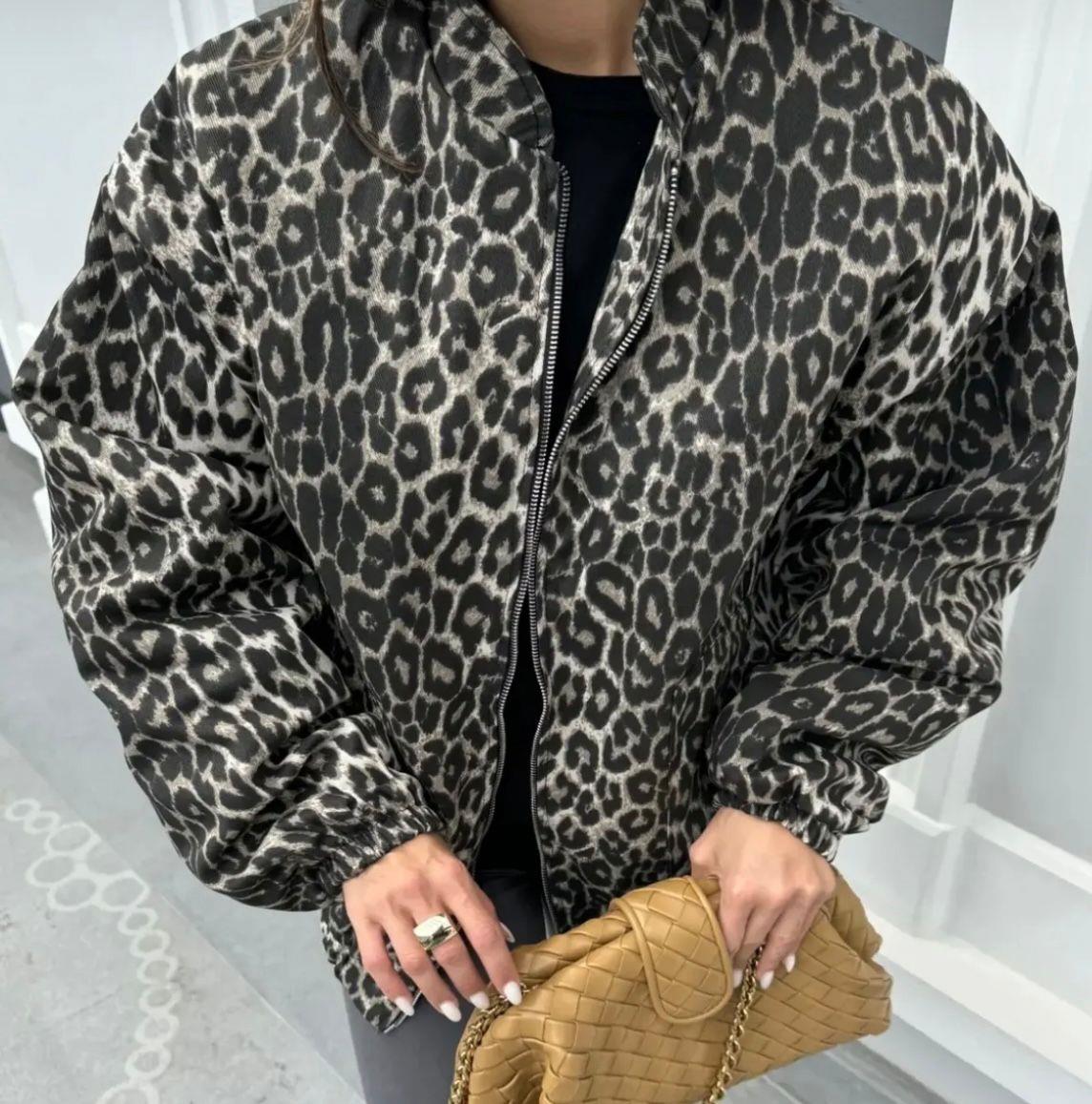 Leopar desenli bomber ceket