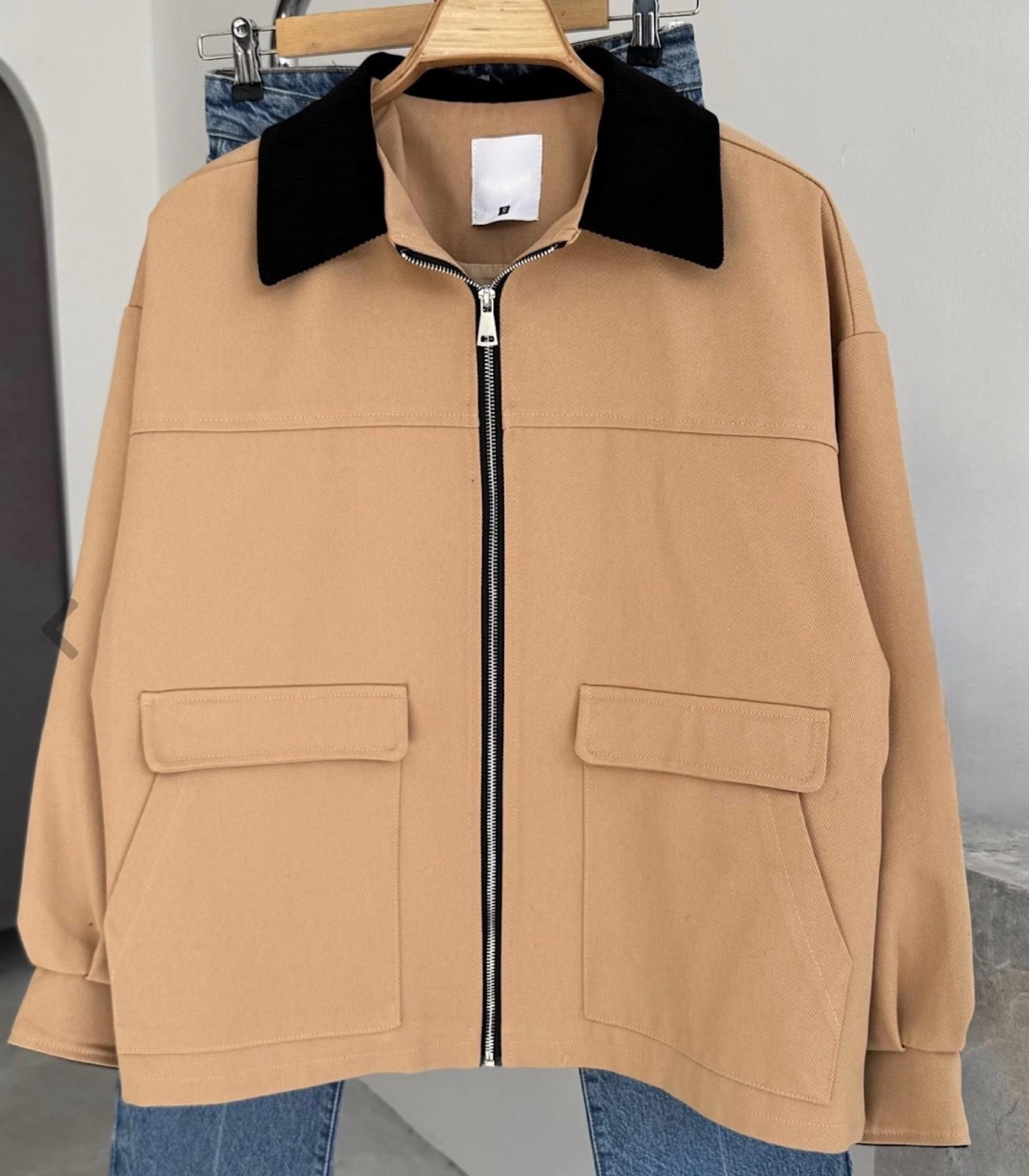 Yakası kadife oversıze camel ceket