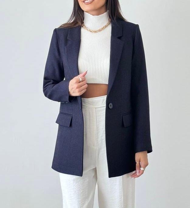 Yün efekt lacivert blazer ceket
