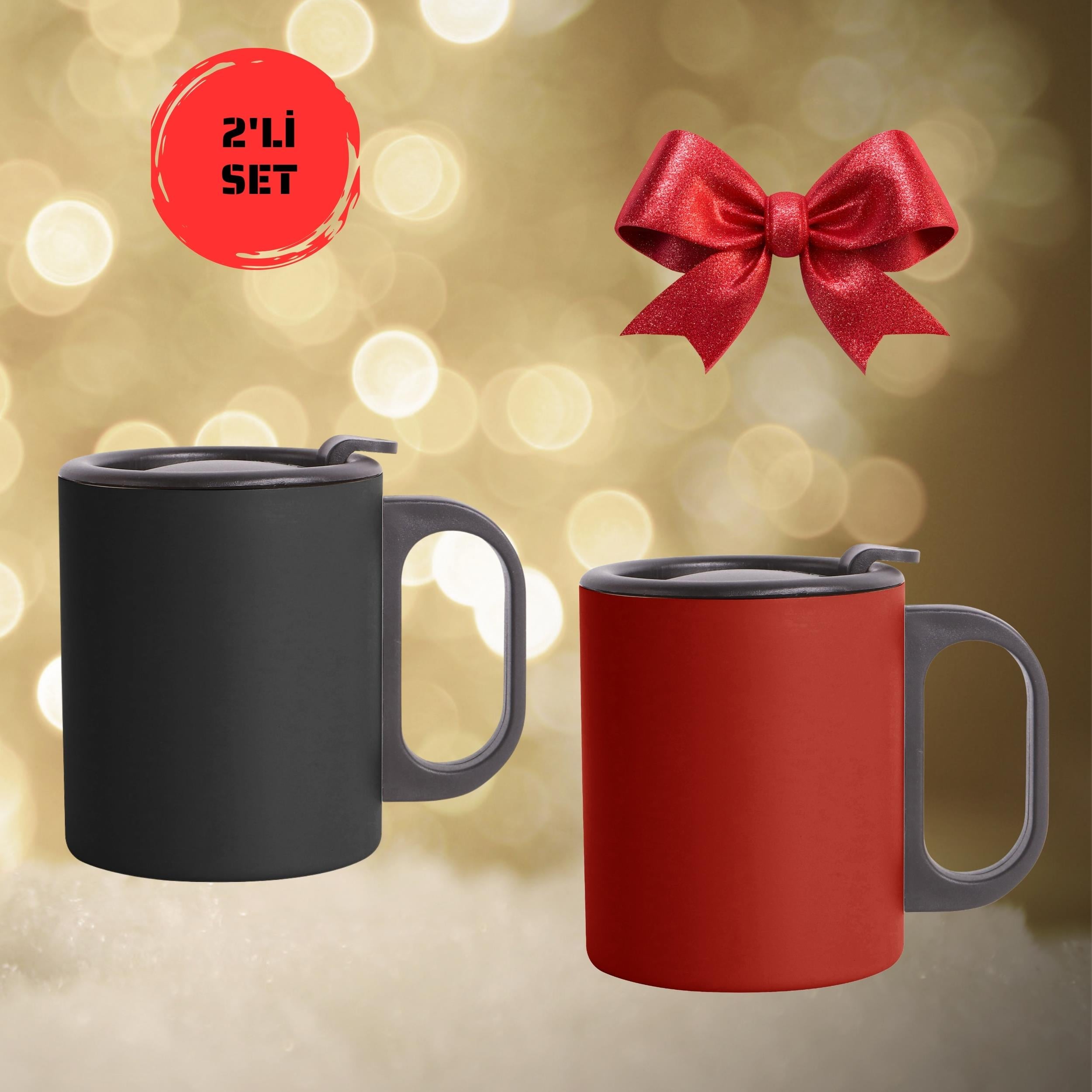  2li Set Paslanmaz Çelik Mug, Paslanmaz Çelik Termos Bardak-300 ml