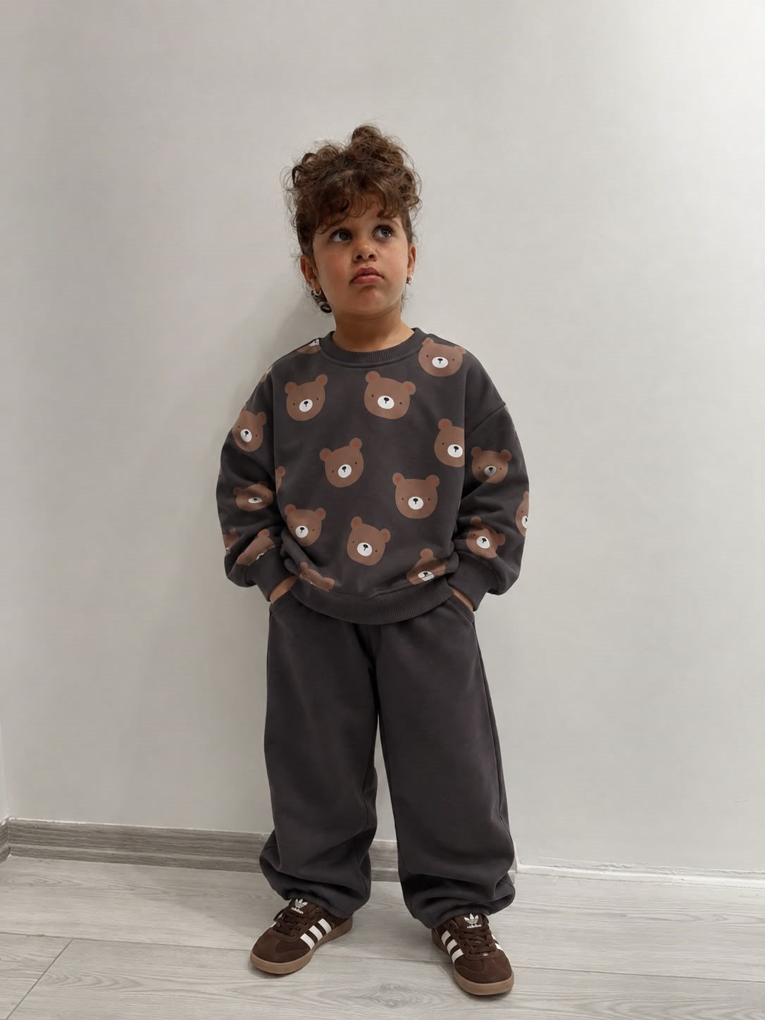 Füme Ayıcık Detaylı Unisex Takım